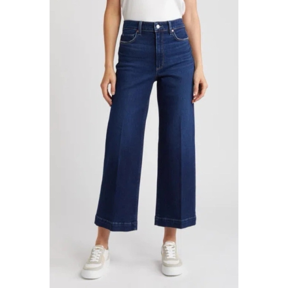 New PAIGE Anessa Wide-Leg Jeans Dark Wash Blue 31